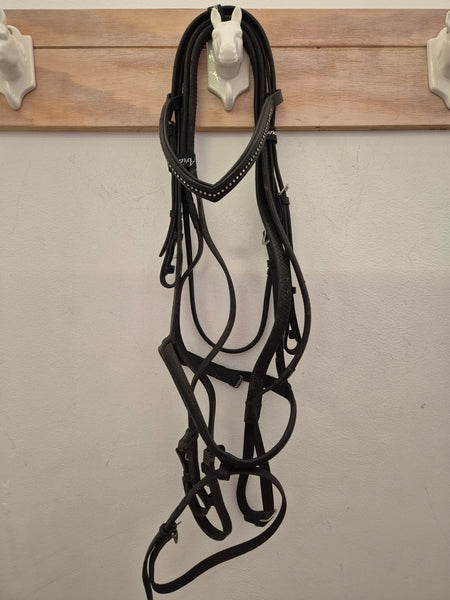 2nd Hand Bling V Bridle with reins/ Black/ Full